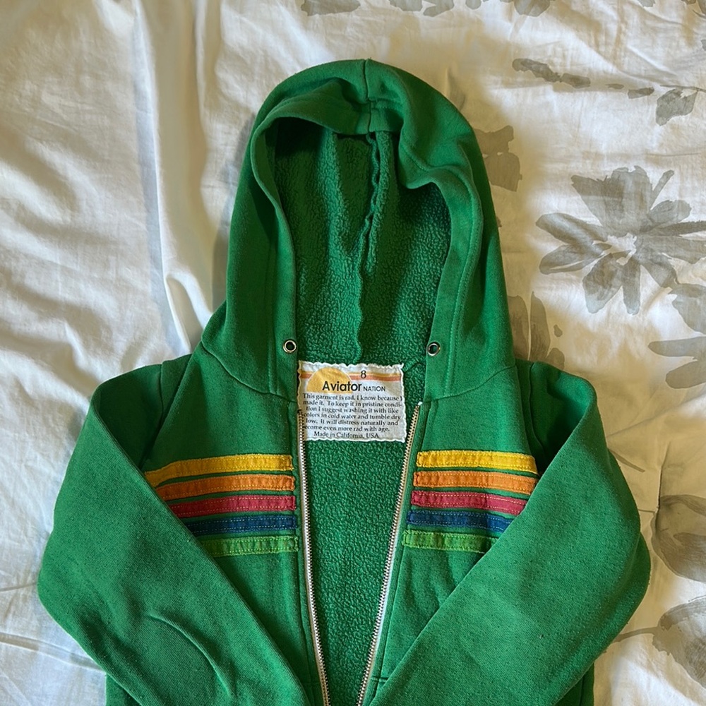 KIDS Aviator Nation Green Rainbow stripe Hoodie